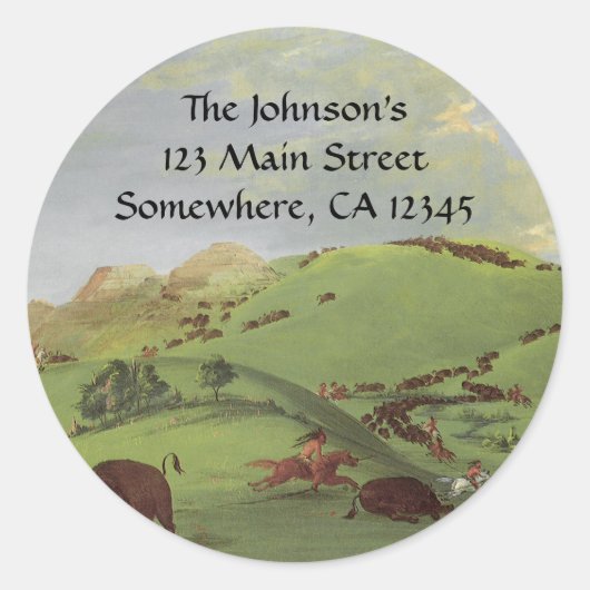 Indianen, Buffalo Chase door Catlin Ronde Sticker (Voorkant)