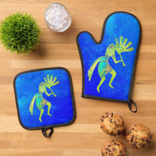 Indianen cultuur - Dancing Kokopelli 6a Ovenwant & Pannenlap Set