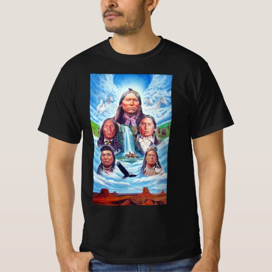Indianen Mannen kleding Mode zwart T-shirt (Voorkant)