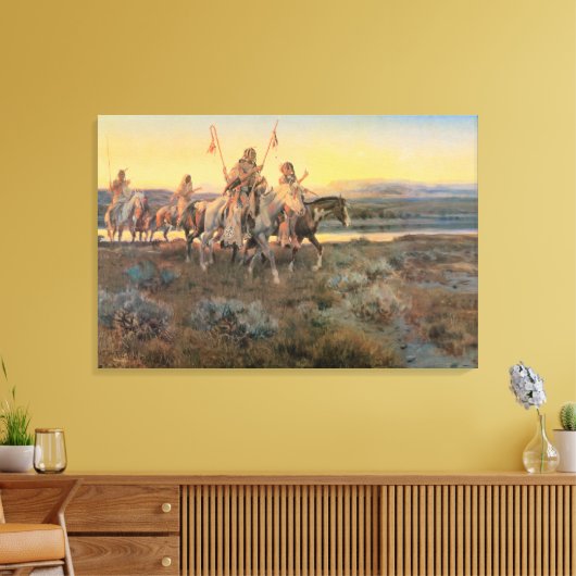 Indianen, Piegans van CM Russell Canvas Afdruk (Insitu (Woonkamer))
