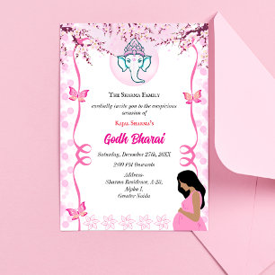 Indiase Baby shower Godh Bharai Hindu Pink Kaart