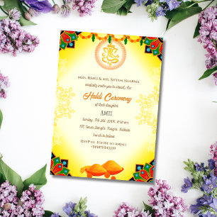 Indiase bruid Haldi-ceremonie Hindoe-koppel Ganesh Kaart