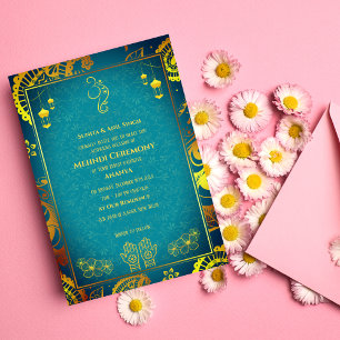 Indiase bruid Mehndi ceremonie Golden Design Kaart