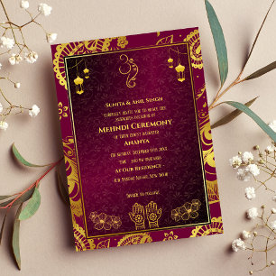 Indiase Bruid Mehndi Ceremonie Gouden Design Kaart