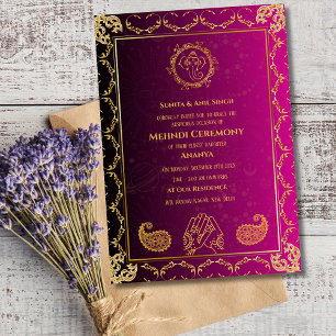 Indiase Bruid Mehndi Ceremonie Gouden Design Kaart