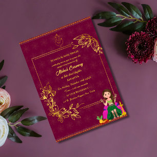 Indiase Bruid Mehndi Ceremonie Gouden Element Gane Kaart