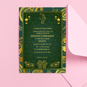 Indiase Bruid Mehndi Ceremonie Gouden Ontwerp Kaart