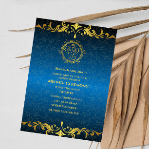 Indiase Bruid Mehndi Ceremonie Gouden Ontwerp Kaart