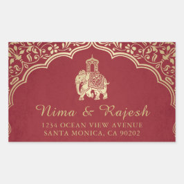 Indiase bruiloft Adresetiketten, blauw en goud Rechthoekige Sticker