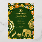 Indiase bruiloft Bewaar de datum Gouden Indische m Folie Uitnodiging (Voorkant)