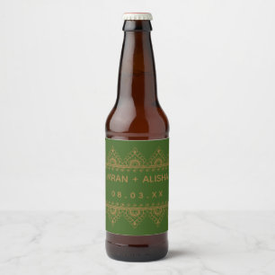 Indiase bruiloft goud henna paisley groen bier etiket