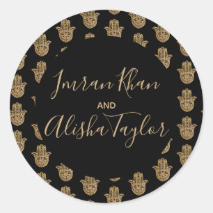 Indiase bruiloft gouden hamsa henna aankondiging ronde sticker