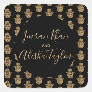 Indiase bruiloft gouden hamsa henna aankondiging vierkante sticker