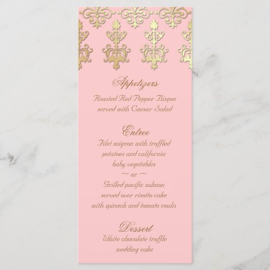 Indiase bruiloft Menu Kaarten Baby Roze Goud Damas (Voorkant)