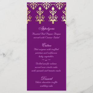 Indiase bruiloft menu Kaarten Paarse gouden Damask