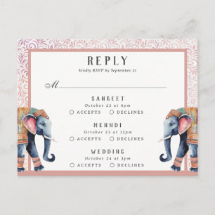 Indiase bruiloft olifant Multi Event RSVP Reactie Briefkaart