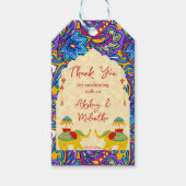 Indiase bruiloft olifanten blauw geel dank u cadeaulabel (Voorkant)