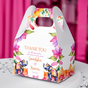 Indiase bruiloft olifanten cerise bloemen bedankdoosjes