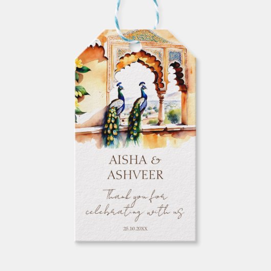 Indiase bruiloft pauw Jaipur paleis dank u Cadeaulabel (Voorkant)