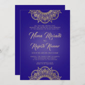Indiase bruiloft uitnodiging, Paarse, goud, mandal Kaart (Voorkant / Achterkant)