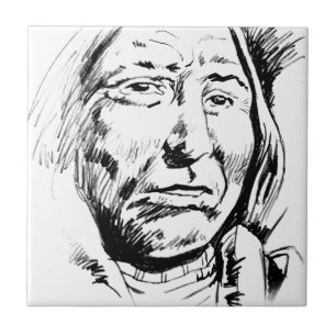 Indiase Chief Ink Sketch Motivatie Tegeltje