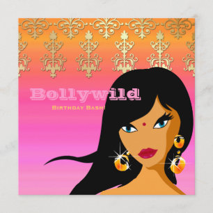 Indiase feestuitnodiging Goud Roze Oranje Bindi Kaart