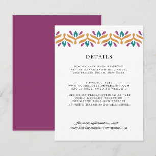 Indiase Folk Art Paarse BRUILOFT Gast Details Informatiekaartje