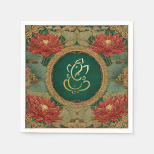 Indiase Ganesh Green Gold traditionele Lotus bruil Servet
