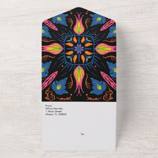 Indiase Hand getrokken Bloemen Olifant Medallion All In One Uitnodiging (Buitenkant)