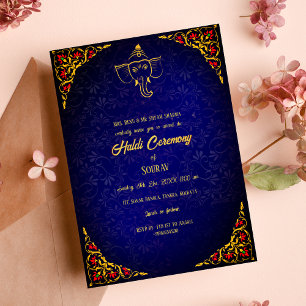 Indiase Hindoe-bruidegom Haldi-ceremonie Koppel Ko Kaart