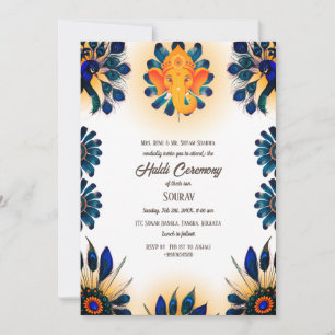 Indiase hindoe-bruidegom Haldi-ceremonie Pauw Them Kaart