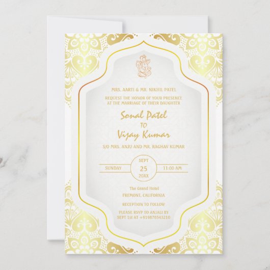 Indiase Hindoe Bruiloft Ganesha Logo Golden Elemen Kaart (Voorkant)