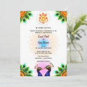 Indiase Hindoe bruiloft Ganesha Peacock Pair Wit Kaart (Staand voorkant)