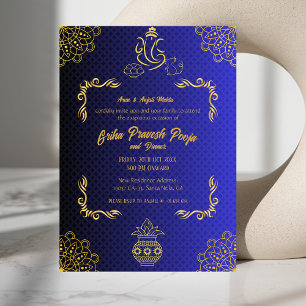 Indiase Hindoe Housewarming Griha Pravesh Golden Kaart