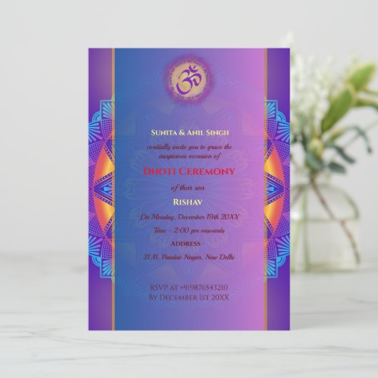 Indiase hindoe jongen dhoti ceremonie pancha kattu kaart (Staand voorkant)