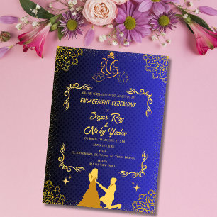 Indiase hindoe-verbintenisceremonie Blauw & Goud Kaart