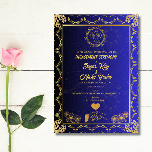 Indiase hindoe-verbintenisceremonie Blauw & Goud Kaart