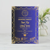 Indiase hindoe verlovingceremonie Blauw & Goud Kaart (Staand voorkant)