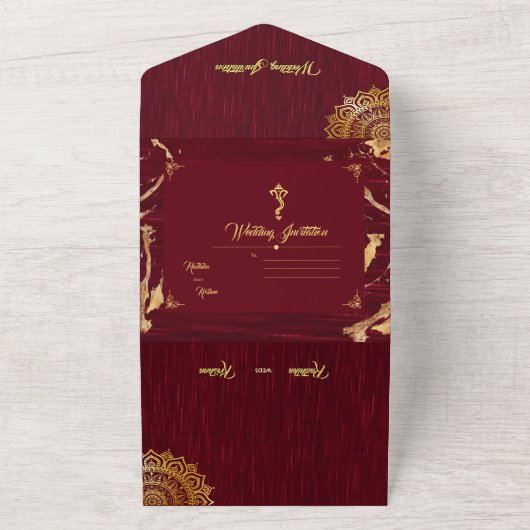 Indiase Hindu Ganesha bloementuin waterverf alles  All In One Uitnodiging (Buitenkant)