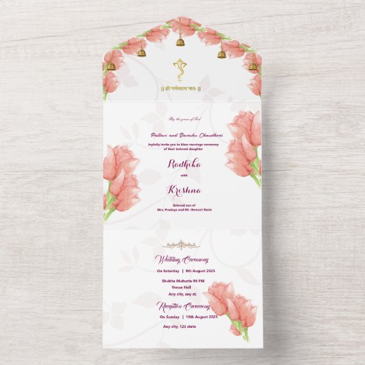 Indiase Hindu Ganesha bloementuin waterverf alles  All In One Uitnodiging (Binnen)