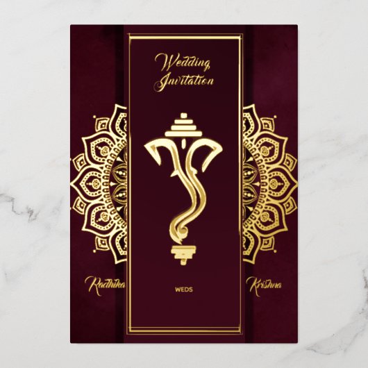 Indiase Hindu Ganesha bruiloft Folie Uitnodiging (Voorkant)
