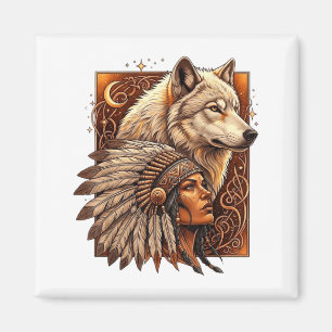 Indiase inheemse Amerikaanse vrouw met witte wolf Magneet