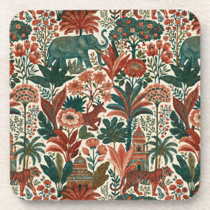 Indiase Koloniale Tuin Olifanten Tijgers Vintage Bier Onderzetter