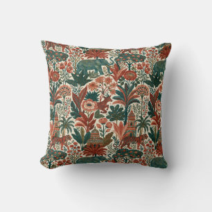 Indiase Koloniale Tuin Olifanten Tijgers Vintage Kussen