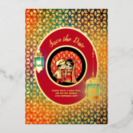 Indiase Koppel ECHT GOUD FOLIE Cute Bewaar Datum F Uitnodiging