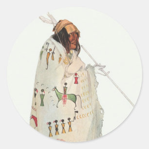 Indiase krijger met pijp portret door Karl Bodmer Ronde Sticker