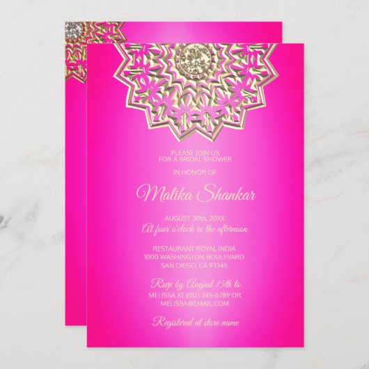 Indiase Mandala Roze Gouden Bruiloft Feest Kaart (Voorkant / Achterkant)