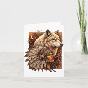 Indiase Native American-vrouw met witte wolf Vitag Kaart