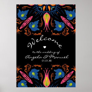 Indiase Olifant Bloem Zwart Bruiloft Poster