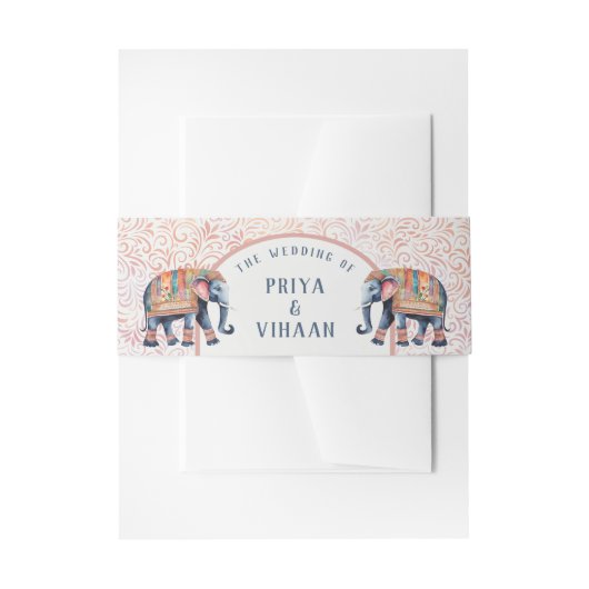 Indiase olifant bloemenbruiloft uitnodiging uitnodigingen wikkel (Voorkant Voorbeeld)